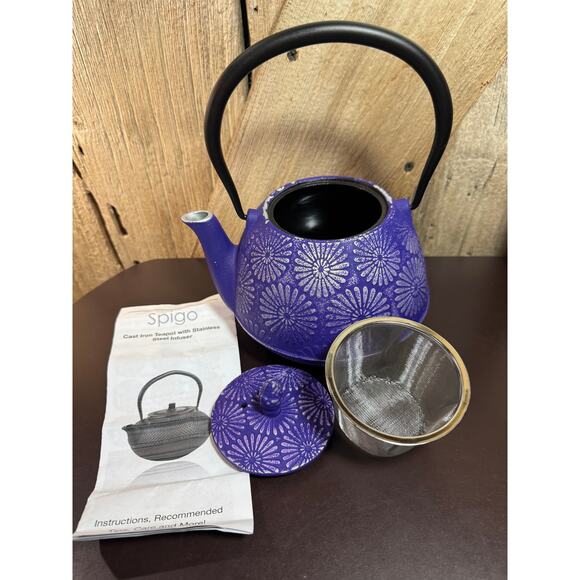 Spigo Nagano Cast Iron Enamel Teapot W/Removable Stainless-Steel Infuser - Picture 5 of 12